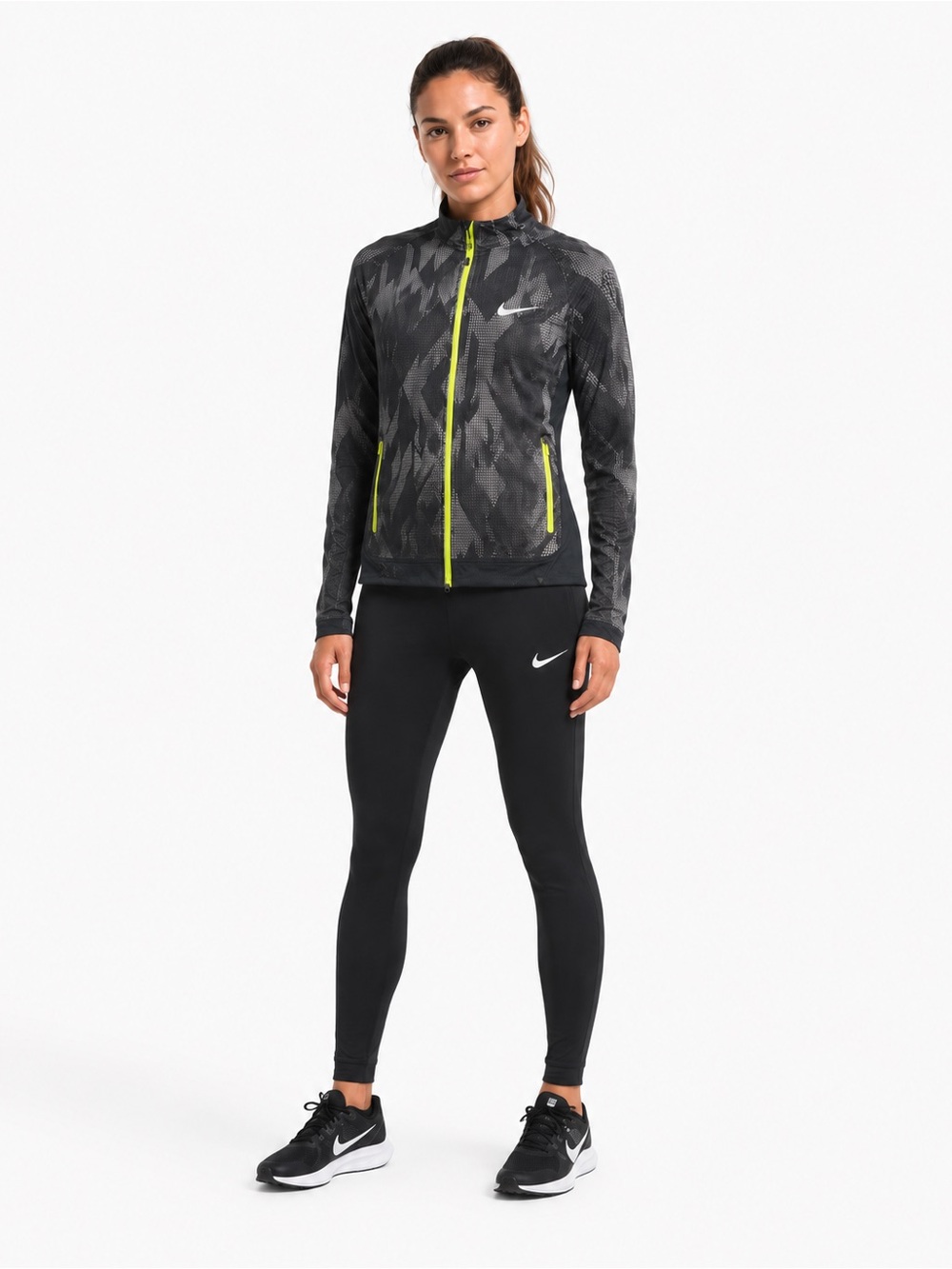 Nike Black Camo Print Jacket with Neon Yellow Trim, Size S